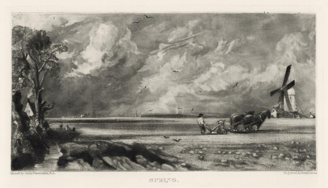 Sir John Constable / David Lucas mezzotint "Spring": This beautiful mezzotint engraving was composed by John Constable and engraved by David Lucas. It is from the much sought-after "English Landscape" series; this impression on cream wove paper is from