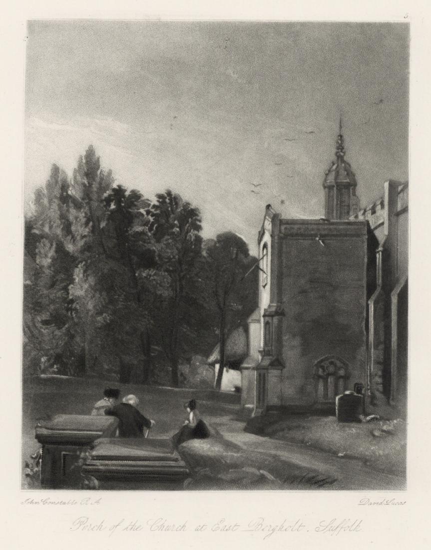 Sir John Constable / David Lucas mezzotint "Church at: This beautiful mezzotint engraving was composed by John Constable and engraved by David Lucas. It is from the much sought-after "English Landscape" series; this impression on cream wove paper is from