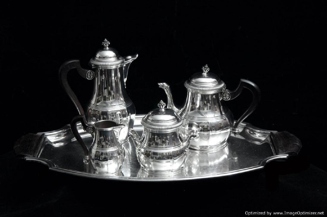 ART DECO FRENCH STERLING SILVER TEA / COFFEE SET, 1925,: Antique French Art Deco Sterling Silver Flatware Set Direct from the Paris, the Home of Art Deco, A Superb, One-of-a-Kind, 5 piece, Original Art Deco Sterling Silver Tea / Coffee Set with Elegant Serv