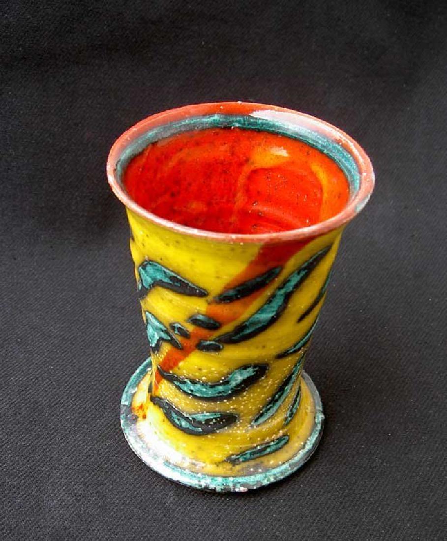 Swedish Ulrica Hydman-Vallien stoneware beaker vase: Reserve Reduced! UHV, today primarily known for her enameled glass vessels, started her career as a ceramist together with her husband, world famous glass sculptor and designer Bertil Vallien. This ea