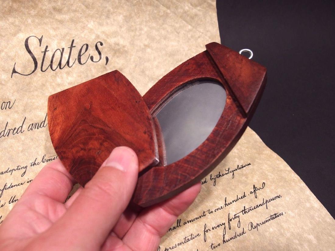 Portable Wood Pivoting Hand Mirror Looking Glass: Antique Vintage Style Wood Hand Mirror Description 4" Long x 2 1/2" Wide x 1/2" Thick Wonderful reproduction wood hand mirr