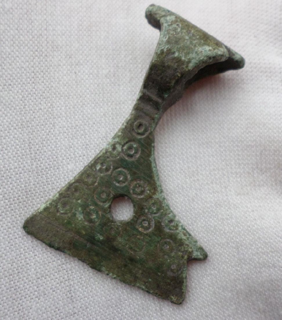 Medieval viking bronze axe pendant with circle dot (1 of 5)