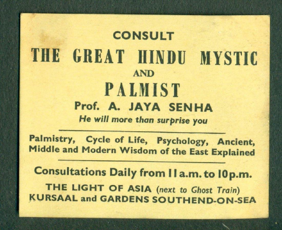 VINTAGE BUSINESS CARD PROF. A. JAYA SENHA HINDU MYSTIC (1 of 2)