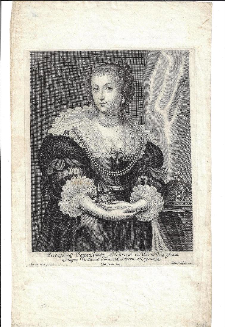 1655 Fine Engraving Henrietta Maria after Van Dyck (1 of 1)