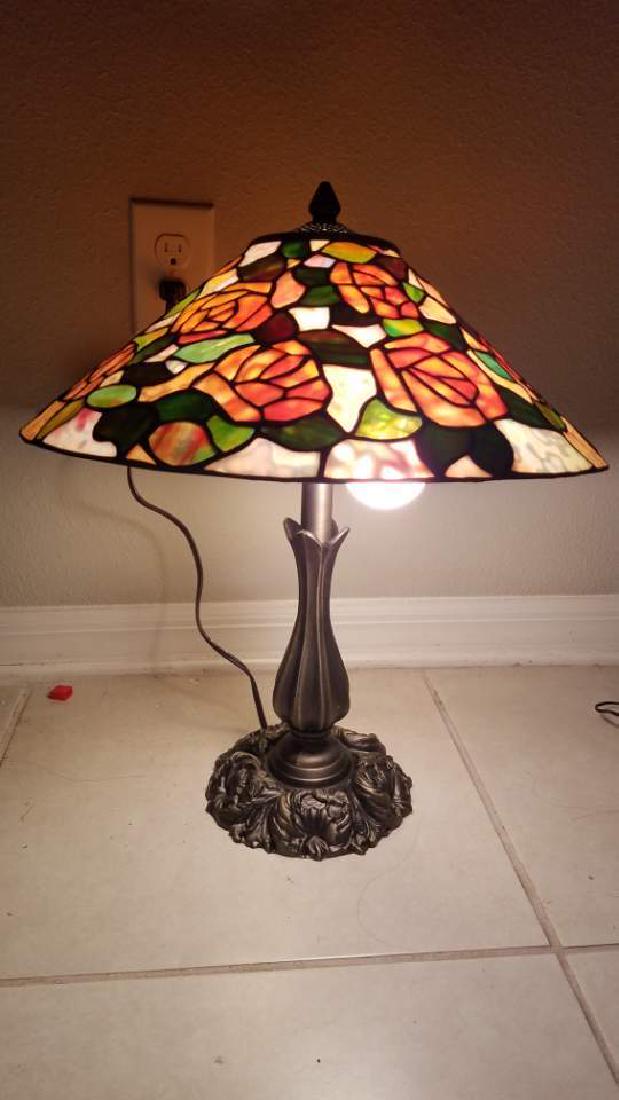 Tiffany Style Leaded Table Desk Lamp Home Decor: Reserve Reduced! New to Jasper52 Title: Tiffany Style Leaded Table Desk Lamp Home Decor Lighting Materials: lead and stone? plastic? Size: 17"D 20"H Description: Tiffany Style Leaded Table Desk Lamp H