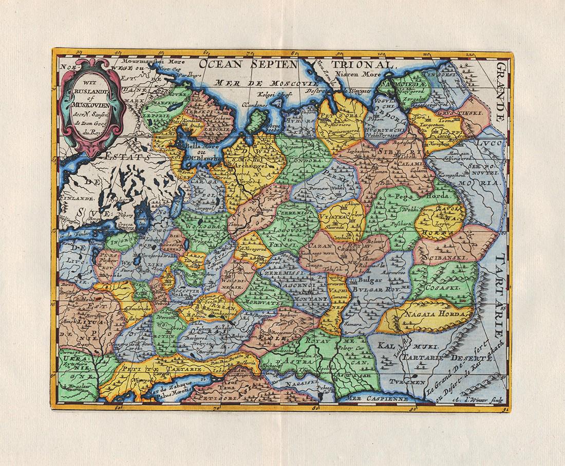 1705 Sanson map of Russia w/huge margins (1 of 4)