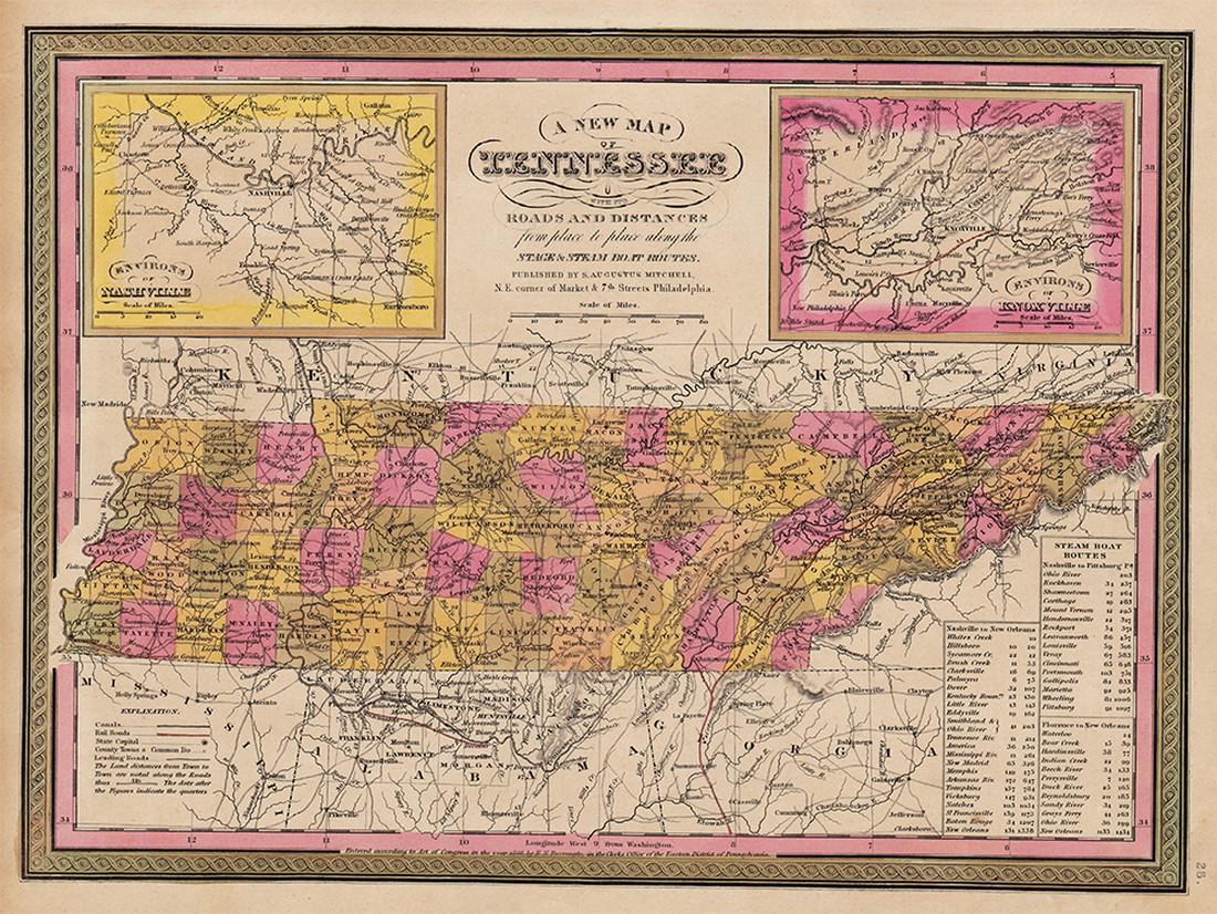 Scarce 1848 map of Tennessee - S. A. Mitchell (1 of 4)