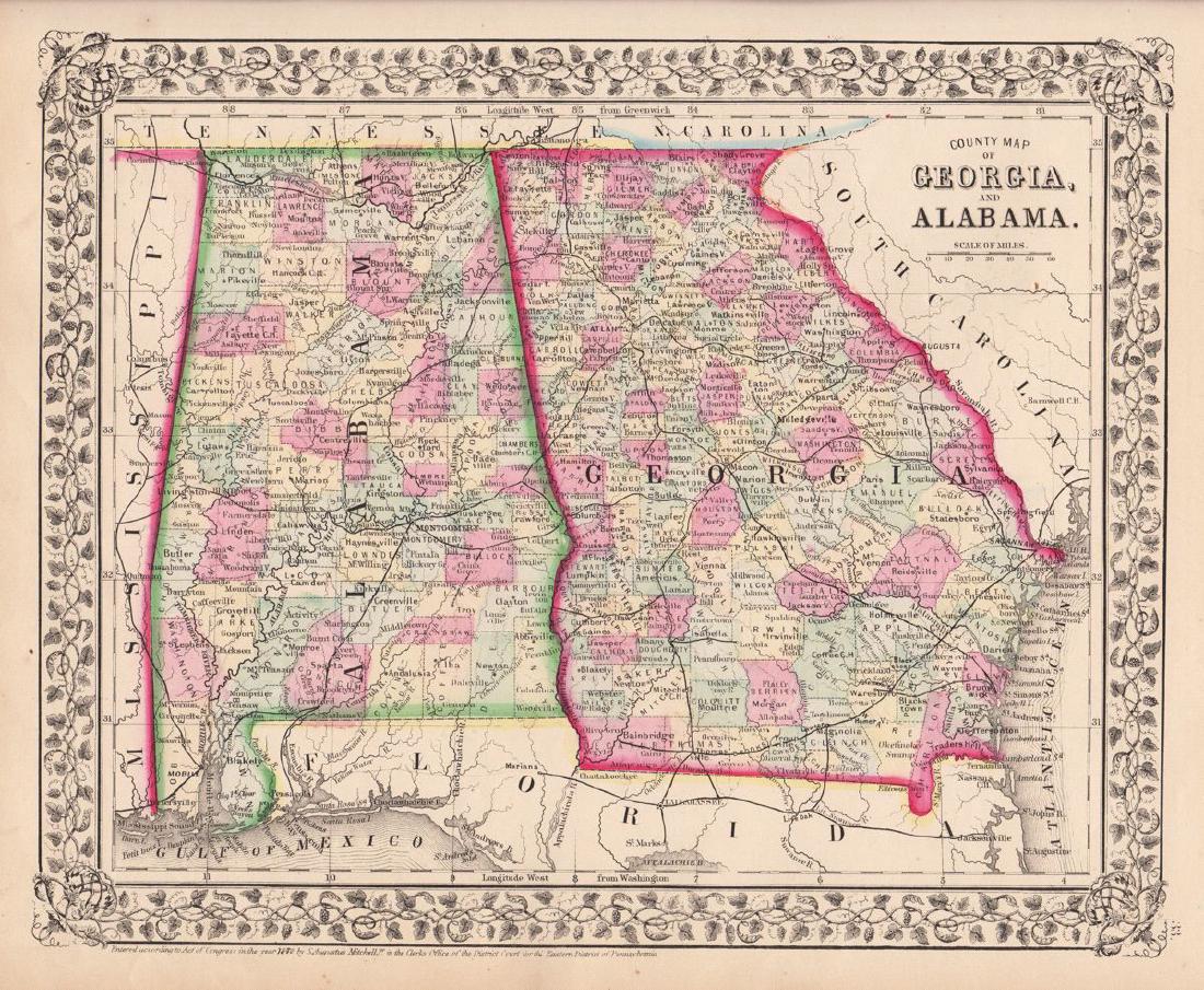 Mitchell: 1870s Map of Georgia and Alabama (1 of 1)