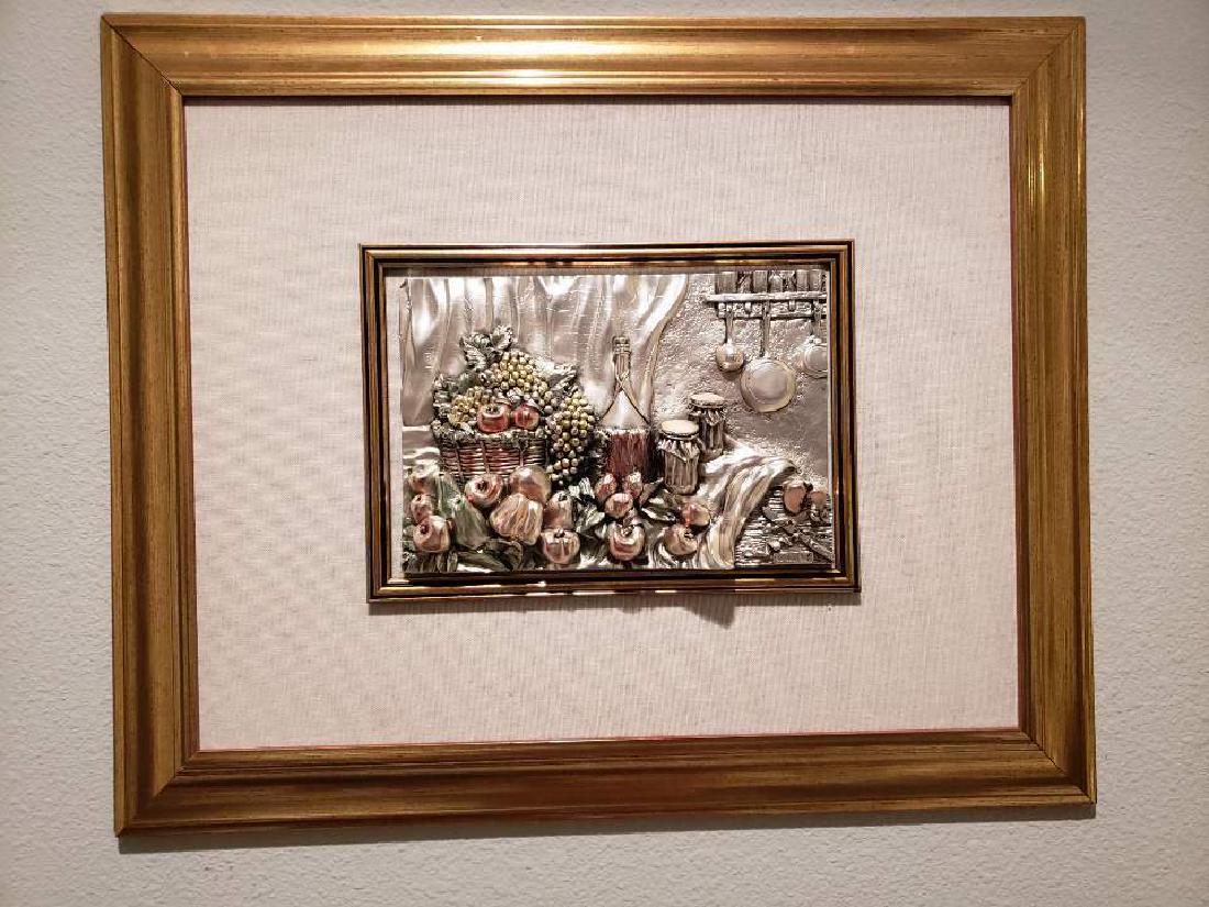 Vintage Antique 28x23" STERLING SILVER TONE 3-D Wall: Title: Vintage Antique 28x23" STERLING SILVER TONE 3-D Wall Art Plaque Materials: wood frame Size: 28x23" Vintage Antique STERLING SILVER TONE 3-D Wall Art Plaque Reserve: $50.00 Shipping: Domestic: F