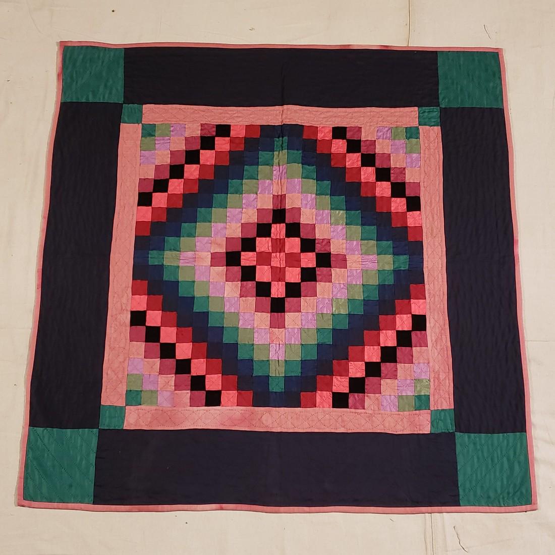 Amish sunshine and shadow crib quilt ca 1930's: Title: Amish sunshine and shadow crib quilt ca 1930's Dimensions: 40" x 41 1/2" Provenance/Additional Information: Outstanding Amish family crib quilt from the Lapps of Bird-in-Hand, Pa. I bought this