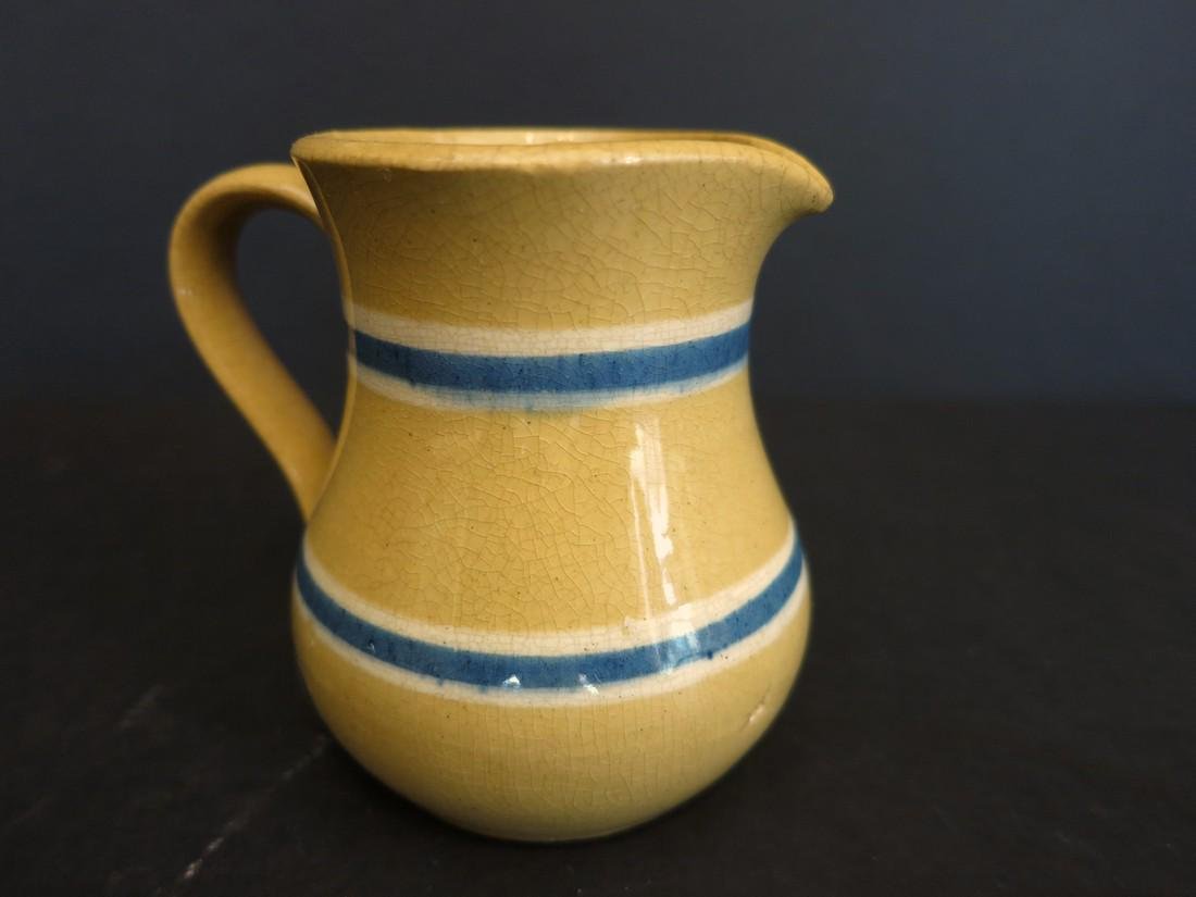 Very Small Yellow Ware Pitcher With Blue and White Slip (1 of 7)