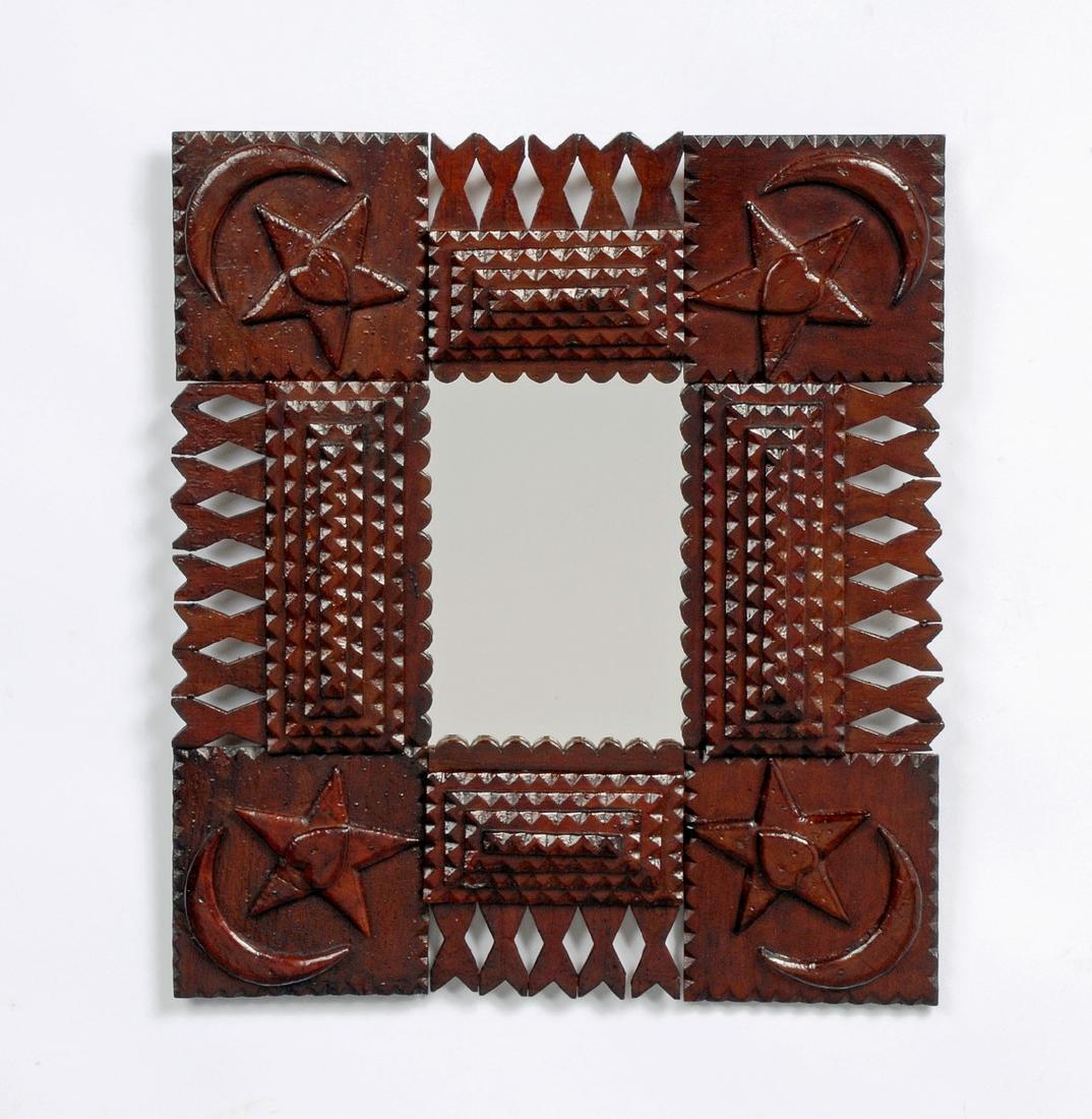 Tramp Art Mirror w Stars, Hearts & Half Moons (1 of 4)