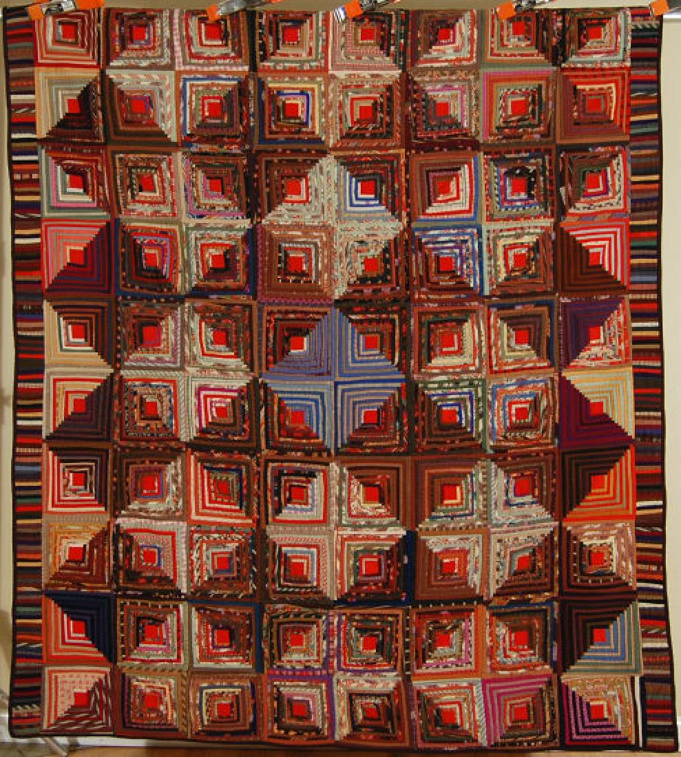 Vintage 1870's Wool Challis Log Cabin Antique Quilt: MUSEUM QUALITY Vintage 1870's Wool Challis Log Cabin Antique Quilt ~TINY PIECES! This MAGNIFICENT wool (the front) and cotton (back) 1870's (some fabrics are earlier) sunshine and shadows/light and da