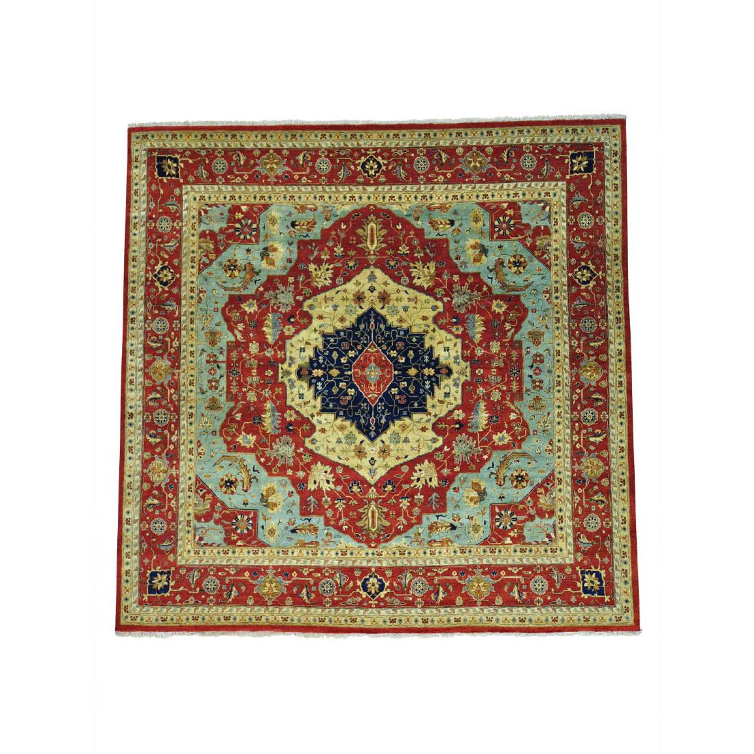 Square Antiqued Heriz Pure Wool Hand Knotted Oriental (1 of 5)