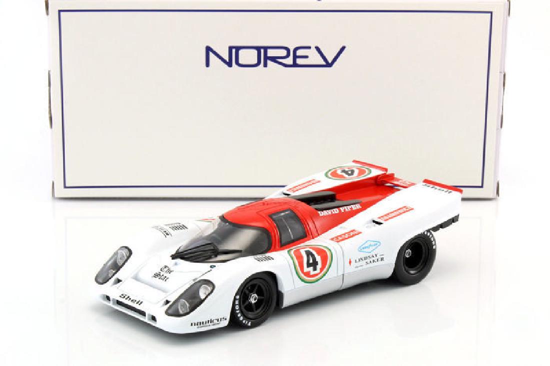 Norev - 1:18 - Porsche 917K David Piper Racing #4 9h: No Reserve! "Pretty scale model of a motorsport icon, the Porsche 917K David Piper Racing #4 9h Kyalami of the year 1971. This 1:18 model is produced by manufacturer Norev, so the quality, finishing a