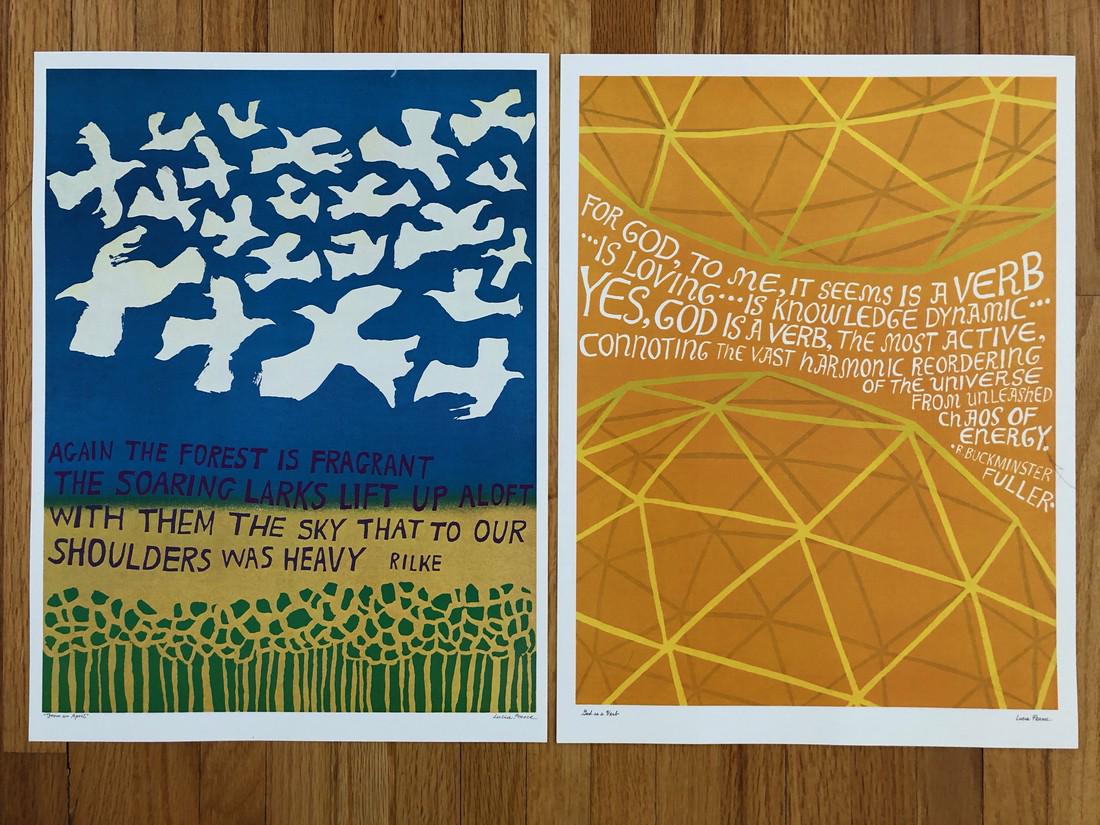 BUCKMINSTER FULLER / RILKE POSTER SET: BUCKMINSTER FULLER / RILKE POSTER SET. The forest is fragrant… on heavy stock paper. 12 x 16 Shipping: Domestic: Flat-rate of $9.69 to anywhere within the contiguous U.S. International: Foreign ship