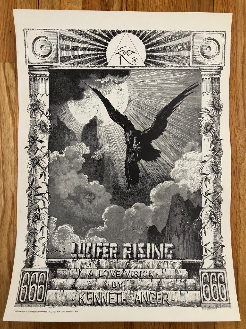 Kenneth Anger LUCIFER RISING Rick Griffin Original 60s: Kenneth Anger LUCIFER RISING Rick Griffin Original 60s BERKELEY Poster. Poster printed by Berkeley Bonaparte Press of Berkeley, CA in 1967. Poster measures about 14x20" and features image of dark bird