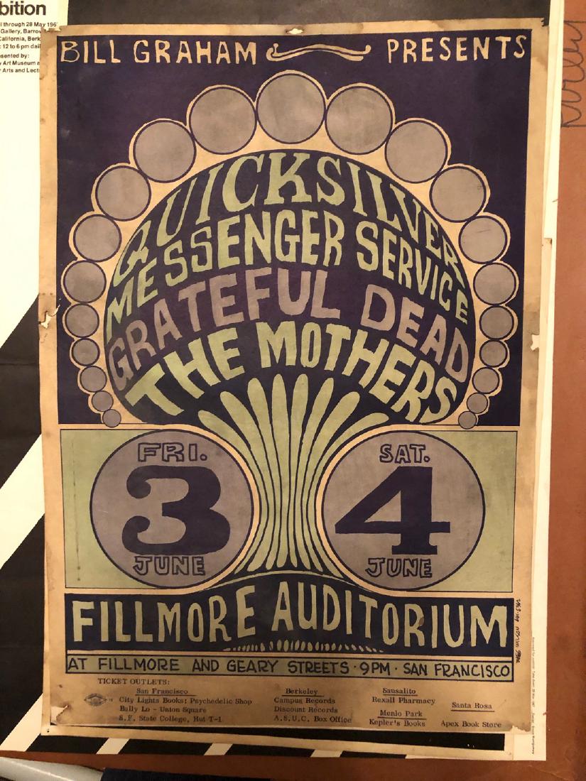 GRATEFUL DEAD - QUICKSILVER - BG09 - Wes Wilson: GRATEFUL DEAD - QUICKSILVER - BG09 - Wes Wilson's cool tones, arranged in a satisfyingly balanced design, advertise Quicksilver Messenger Service, The Grateful Dead, and The Mothers in this June 3 and