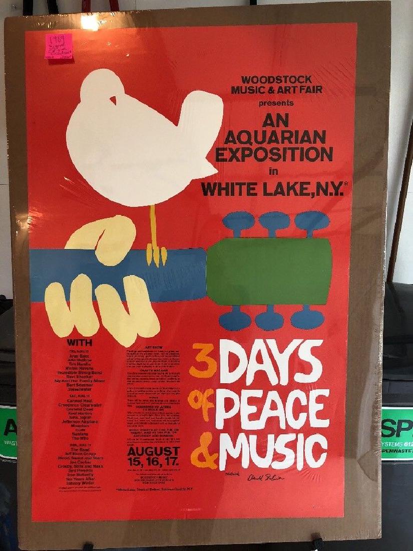 ORIGINAL WOODSTOCK POSTER - 50 years ago !: Music Memorabilia: Posters ORIGINAL Woodstock Festival Poster Signed Artist Arnold Skolnick (1969). Rare. Original poster printed on thin stock paper for "3 Days of Peace & Music" in White Lake, NY on