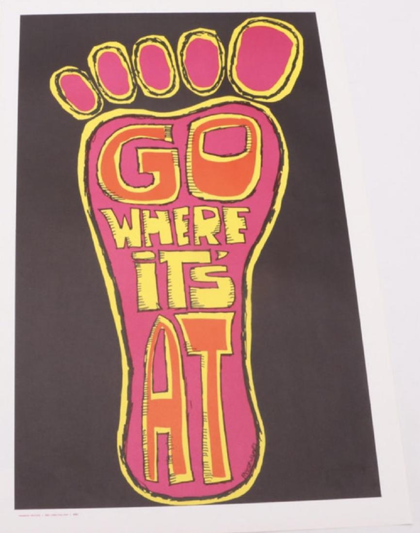 Vagabond Creations Poster - GO WHERE IT'S AT: Vintage 1970's Vagabond Creations Lithographic Poster - GO WHERE IT'S AT. Art by REESE JAMES. Published by Vagabond Creations - Lithograph on paper. 1970s era lithographic poster. Published by Vagabon