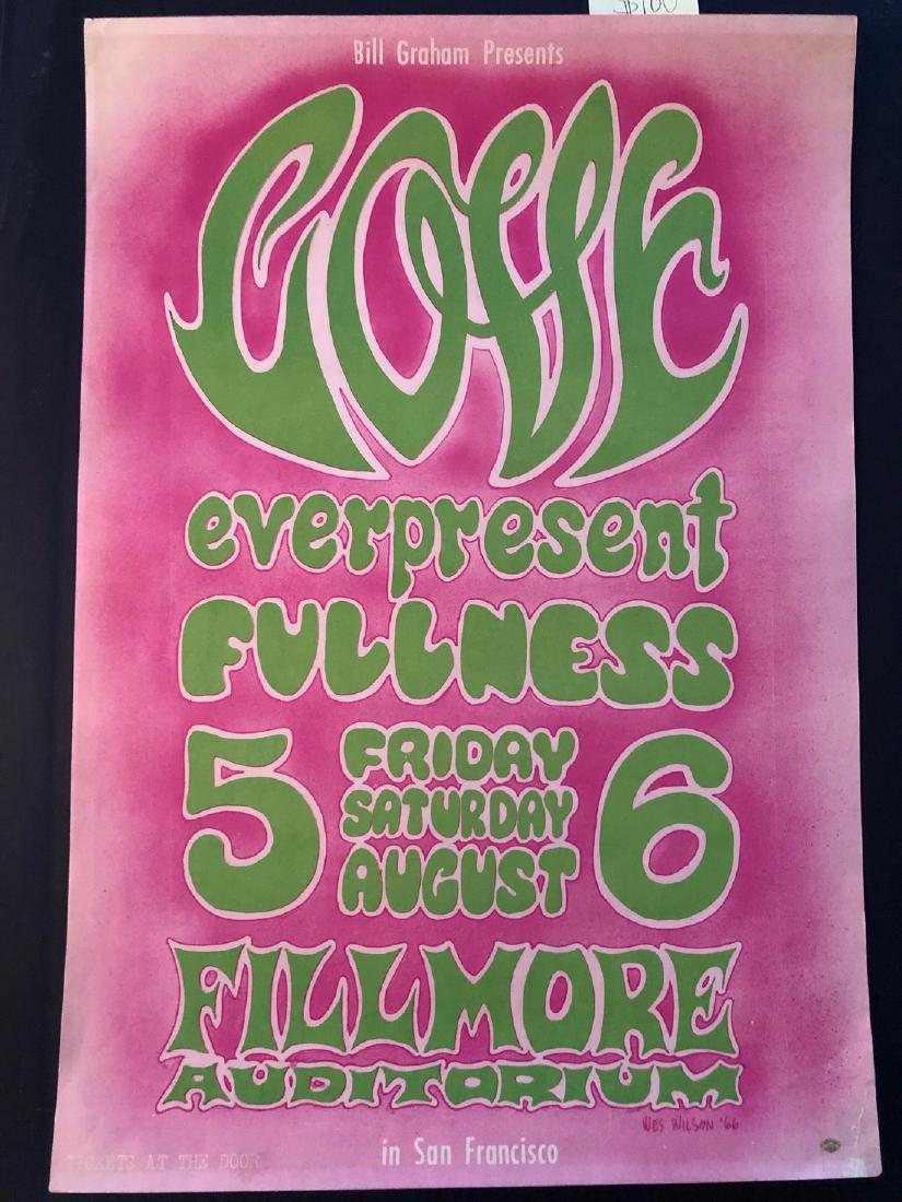 LOVE at the FILLMORE. BG21 - Wes Wilson.: LOVE at the FILLMORE. BG21 - Wes Wilson. Super-hip cult favorites LOVE headlined this concert with rhythm guitar harmony rockers, Everpresent Fullness. Wilson's lettering suggests the convoluted love 