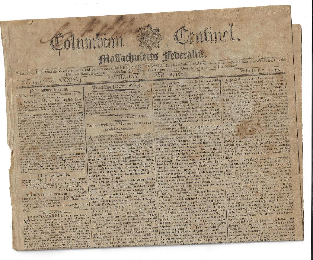 1800 Federalist Newspaper Jefferson Adams Election (1 of 2)