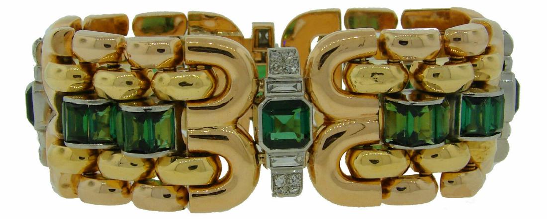 1940s RETRO GREEN TOURMALINE DIAMOND YELLOW GOLD (1 of 6)