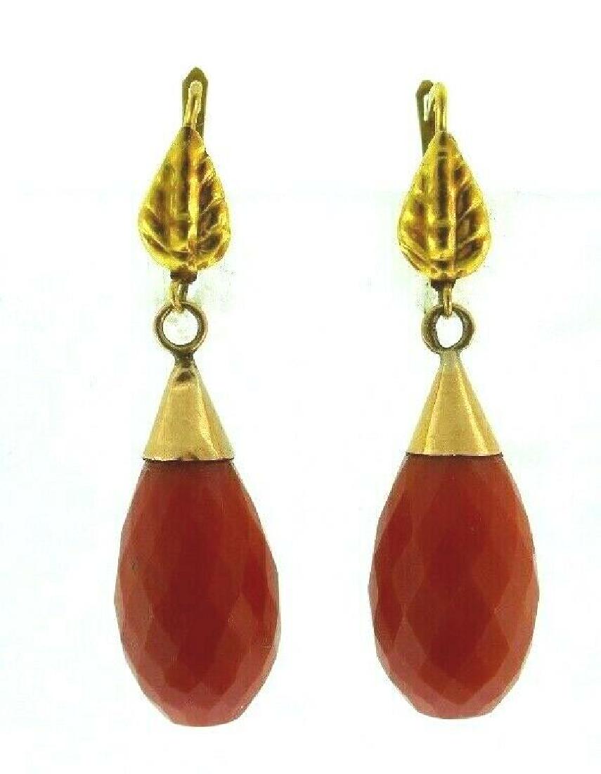 Victorian 14K Yellow and Rose Gold Leaves Coral Dangle (1 of 5)