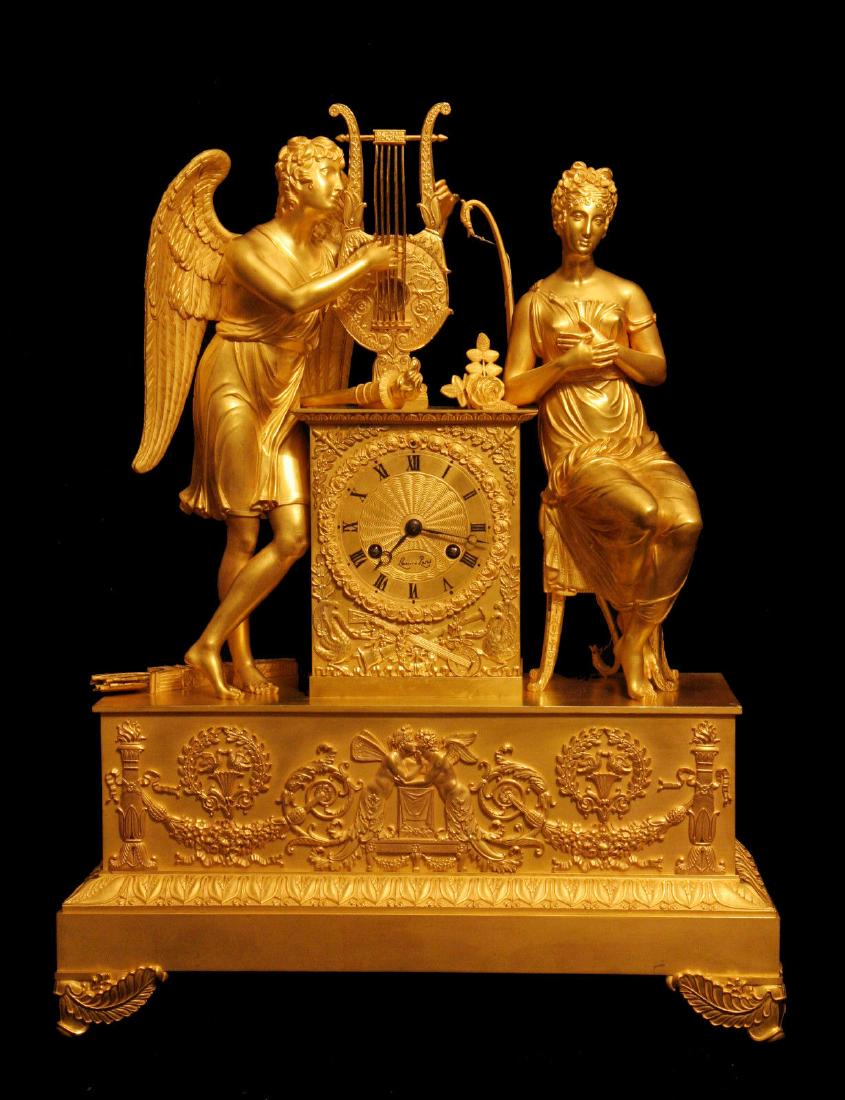 LESIEUR A PARIS ANTIQUE FRENCH GOLD PLATED BRONZE: Direct from a Private Mansion "Hotel Particulaire" here in Paris, A Magnificent Early 19th Century, French Empire Gold Plated Bronze, Ormolu, Mantle Clock of Museum Quality by One of France's Premier 