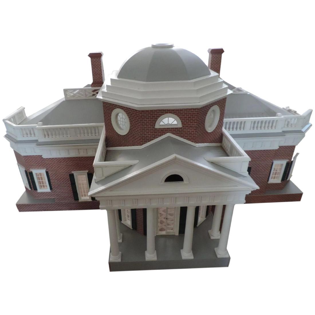 Jefferson's Monticello Dollhouse, Furnished, 35" X 18": Reserve Reduced! President Thomas Jefferson, a true Renaissance man, started building Monticello in 1772, at age 26. It was designed in Neoclassical style. This custom made dollhouse was built meticul
