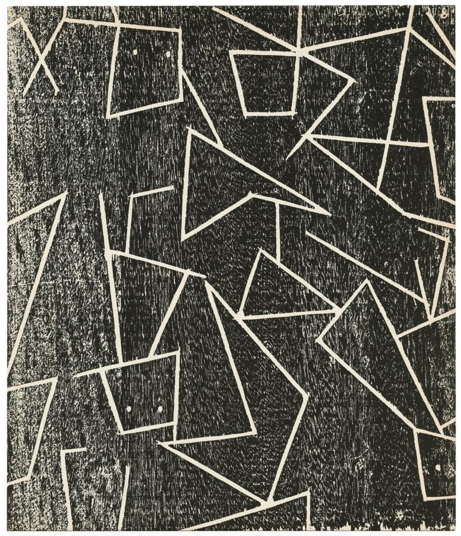 Jean Arp original woodcut "After the Battle of: Medium: original woodcut. Printed in Paris by Mourlot and published by Pierre à Feu and Maeght Editeur for the Marcel Duchamp / André Breton project Surréalisme en 1947. Issued in a limited edition