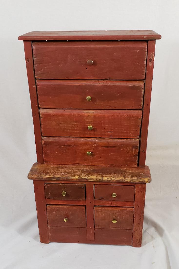 Primitive set of cased red spice drawers ca 1890-1910 (1 of 6)