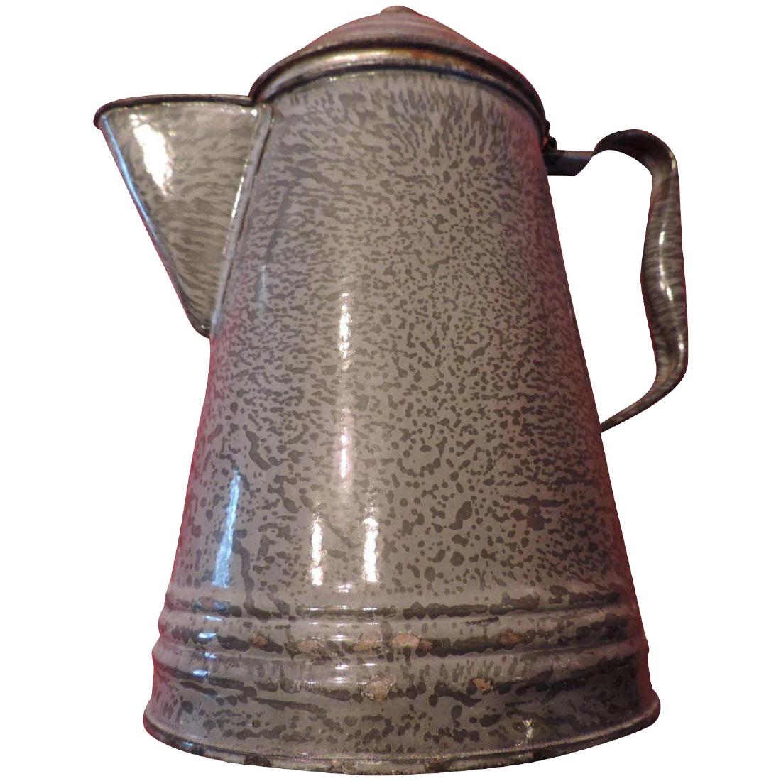Grey Graniteware Coffee Pot, 10", Hollow Handle, tin (1 of 7)