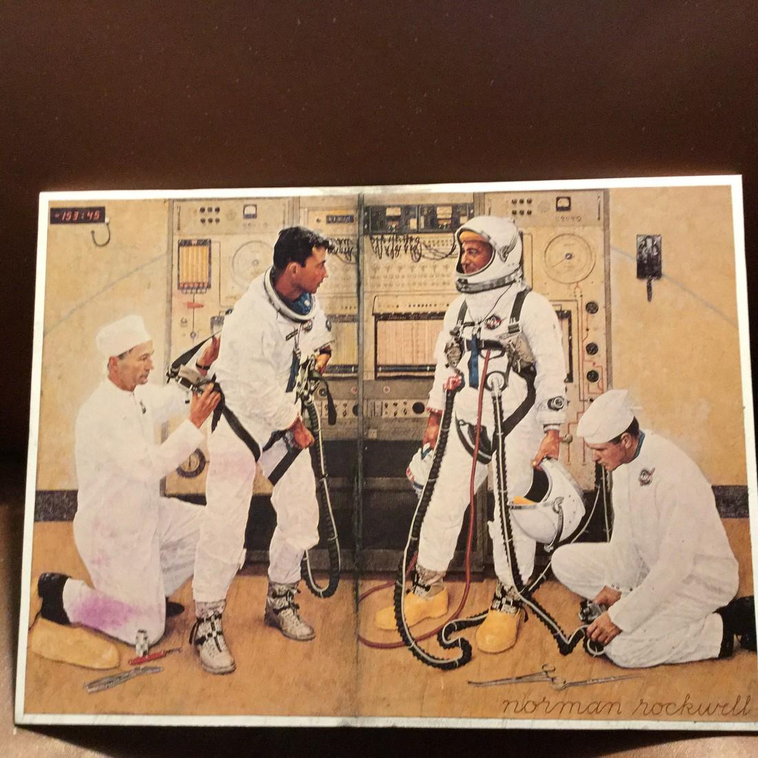 astronauts John Young and Gus Grisson First Flight of: Title: astronauts John Young and Gus Grisson First Flight of the gemini program. signed by Norman Rockwell Date/Period: 1965 Additional Information: Signed artwork masterpiece of the great painter Nor