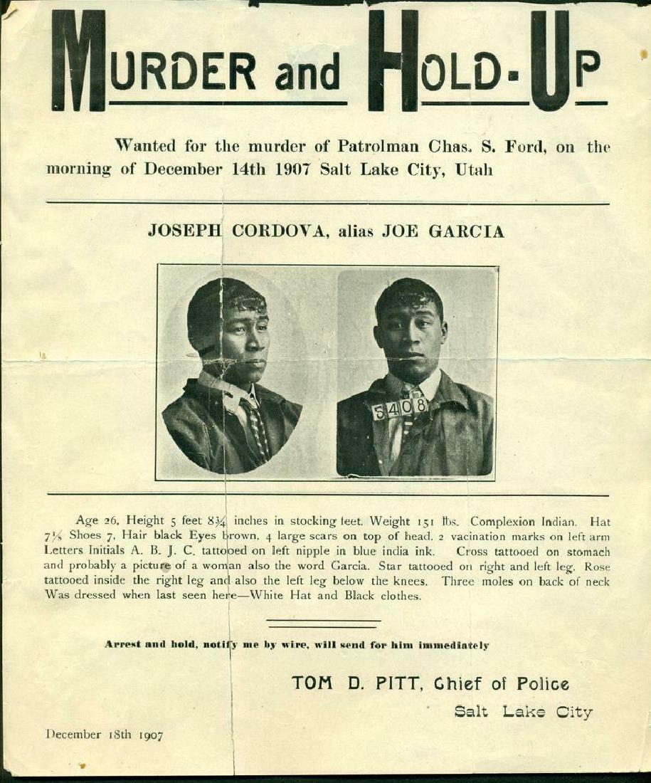 1907 INDIAN, JOE GARCIA WANTED POSTER -PATROLMAN CHAS (1 of 2)