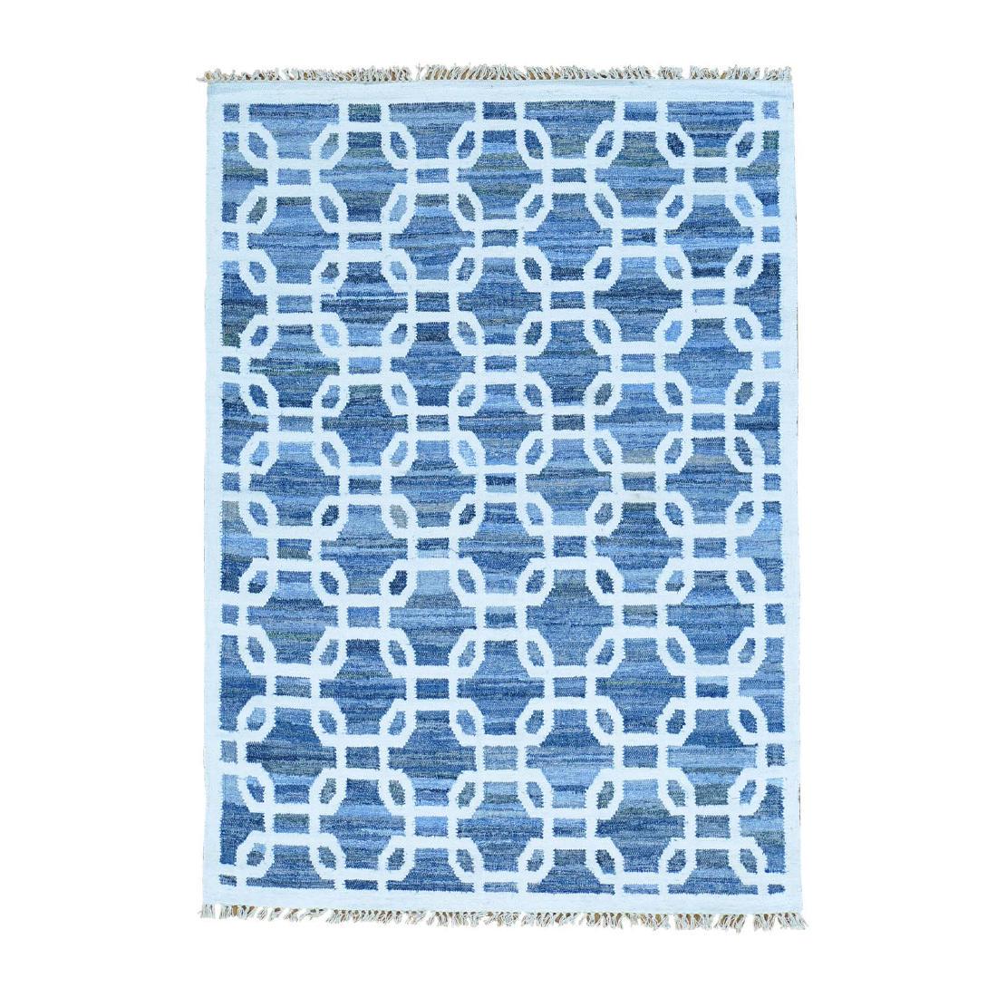 Flat Weave Kilim Wool and Sari Silk Denim Jeans Hand (1 of 5)