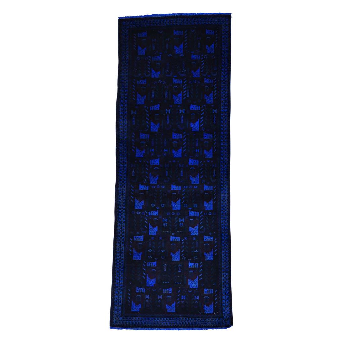 Hand Knotted Overdyed Hamadan Worn Down Runner Pure: Title: Hand Knotted Overdyed Hamadan Worn Down Runner Pure Wool Rug Year: 2010 and above Origin (city & Country): IRAN (Islamic Republic of Iran) Size/Format: 3'1" x 8'5" Material: Wool, Cotton Hand K