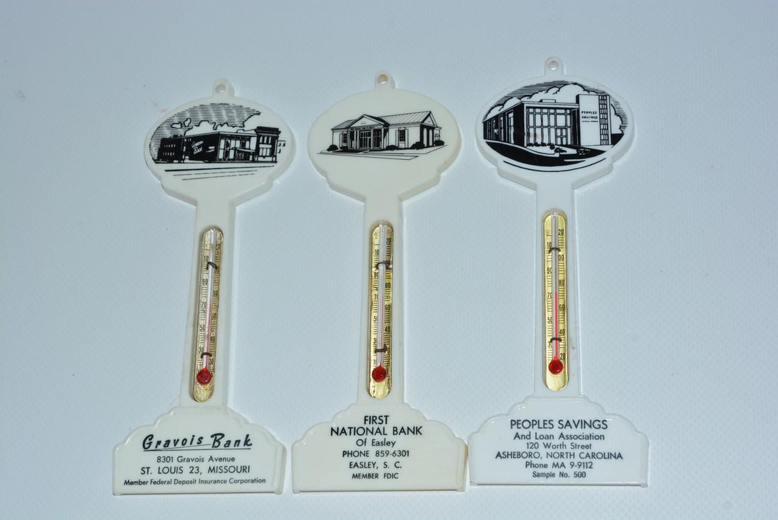 3-Different Bank Plastic Pole Thermometers (1 of 2)