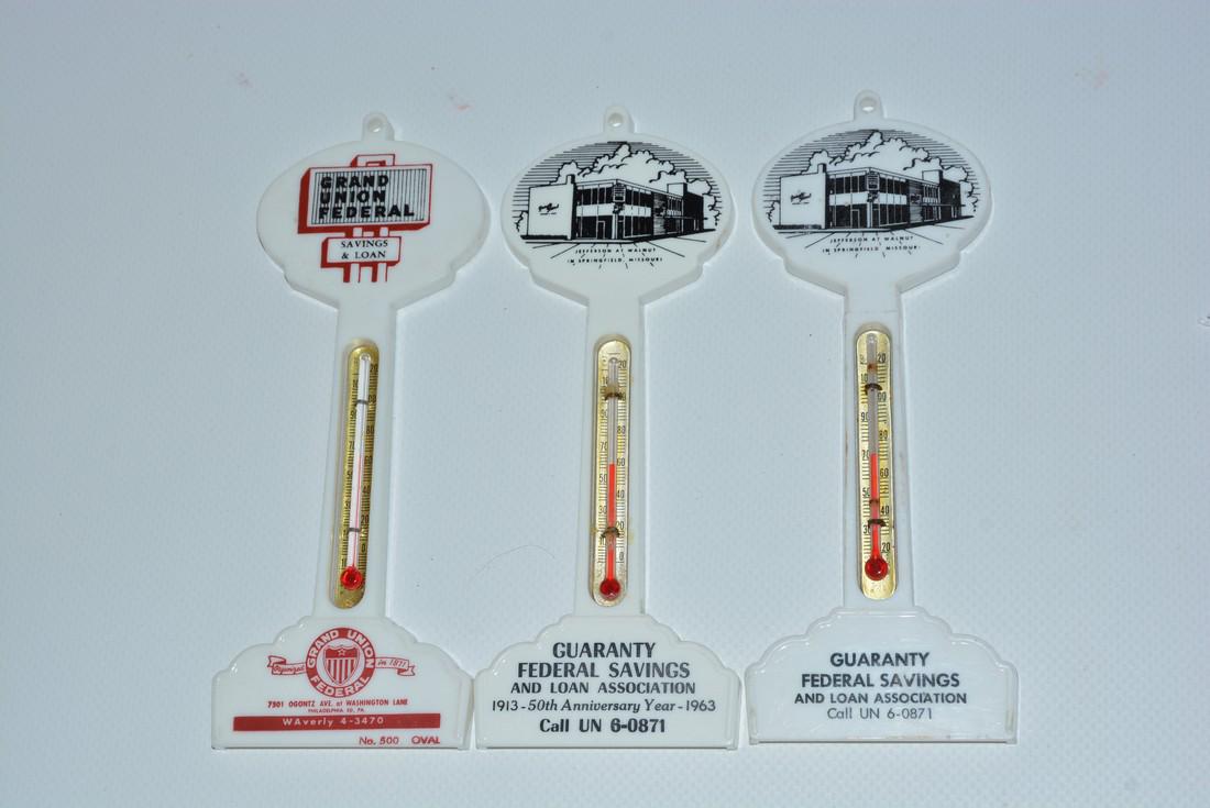 3-Different Savings & Loan Plastic Pole Thermometers (1 of 2)