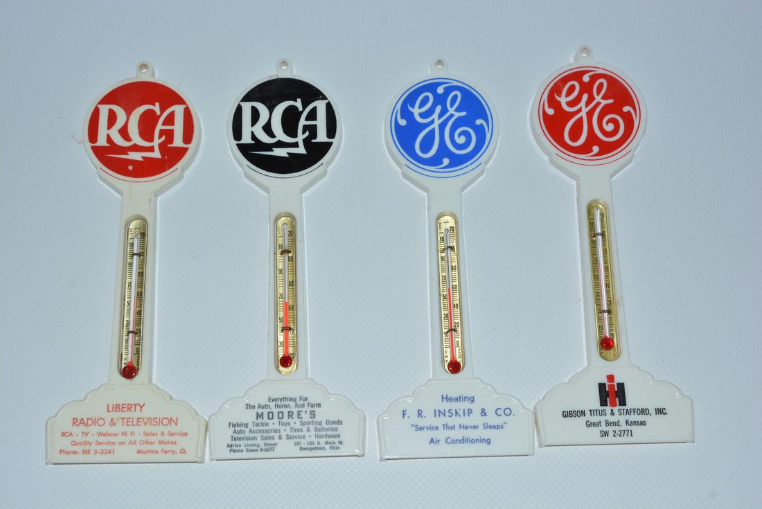 2-GE & 2-RCA Plastic Pole Thermometers: No Reserve! rated 8.75 to 9, light wear and minor staining to one, rest are nice, all tubes are good, 6.75"T. Shipping: Domestic: Flat-rate of $15.00 to anywhere within the contiguous U.S. Combined sh