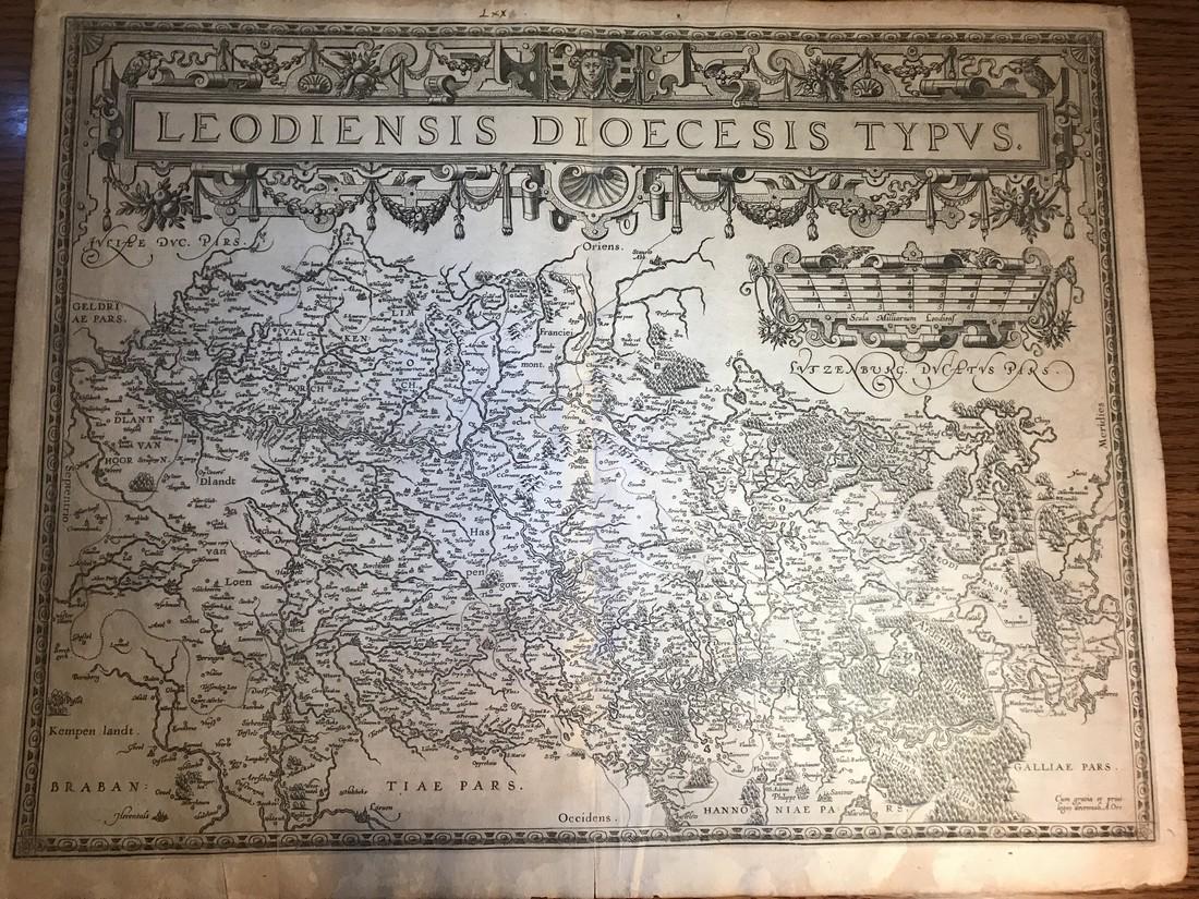 Ortelius: Leodiensis Dioecesis Typus: No Reserve! Title/Content of Map: Leodiensis Dioecesis Typus Date: 1603 Cartographer: Abraham Ortelius Material/Medium: No color, good impression, thin paper. No text on verso. From the first modern a