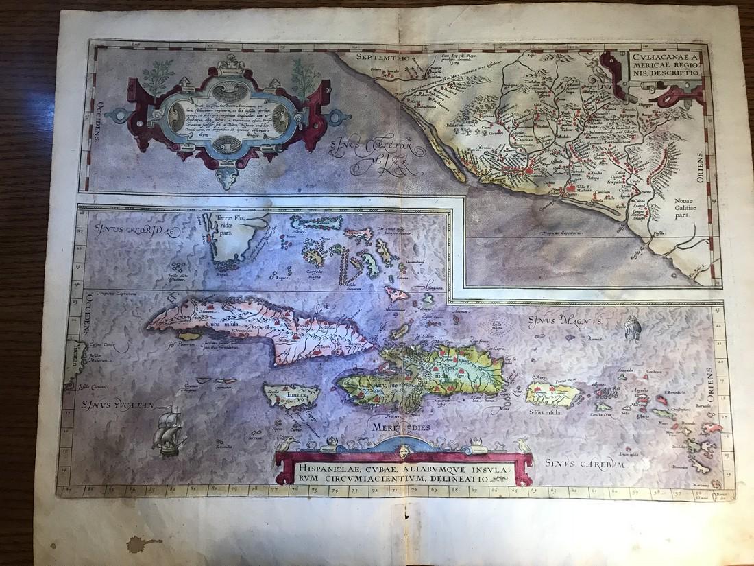 Ortelius: Culiacanae, Hispaniolae, Cubae, Aliarumque: No Reserve! Title/Content of Map: Culiacanae, Hispaniolae, Cubae, Aliarumque Insularum Circumiacientium Delineatio Date: 1592 Cartographer: Abraham Ortelius Material/Medium: Hand color, strong impress