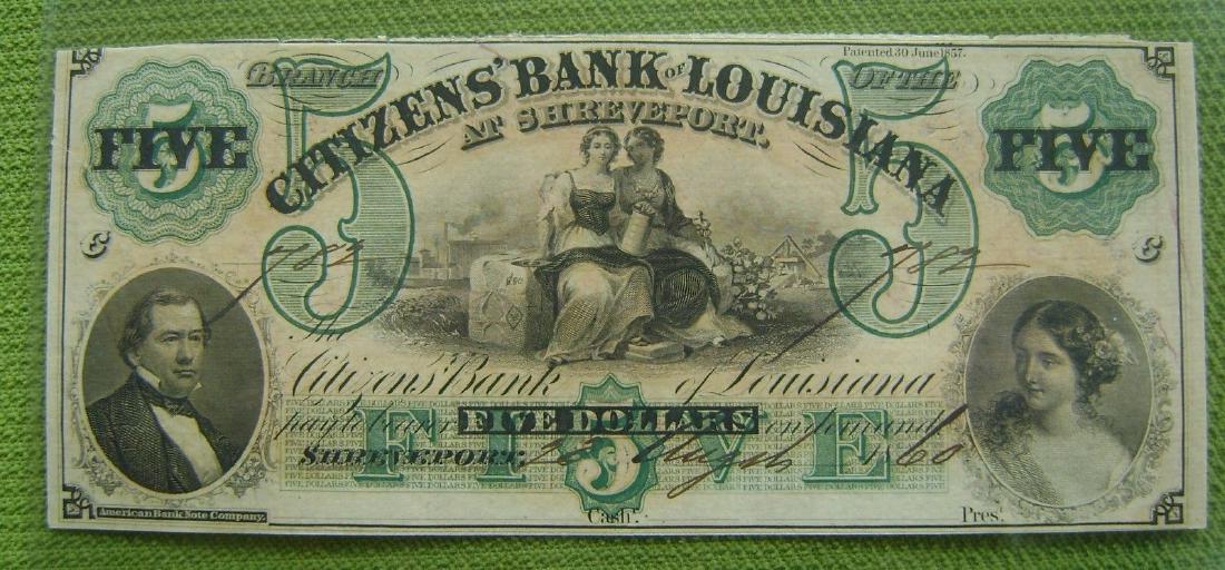 USA Amerika $5 Five Dollars Bill 1857 Citizens Bank of (1 of 2)