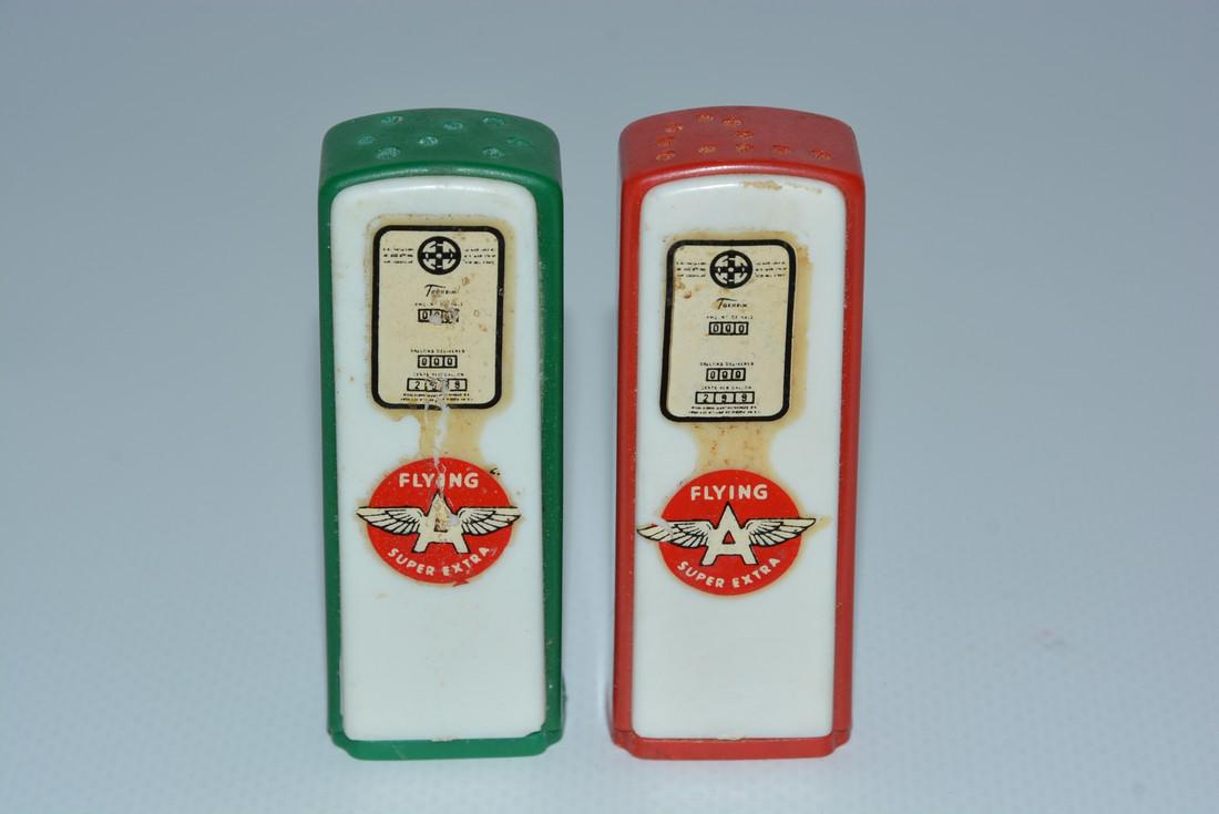 Flying A Gas & Super Extra w/logo Plastic Gas Pump Salt (1 of 2)
