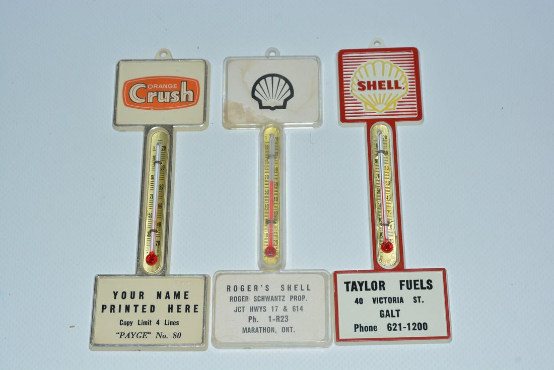 3-Canadian Soda & Gasoline Station Plastic Thermometers (1 of 2)