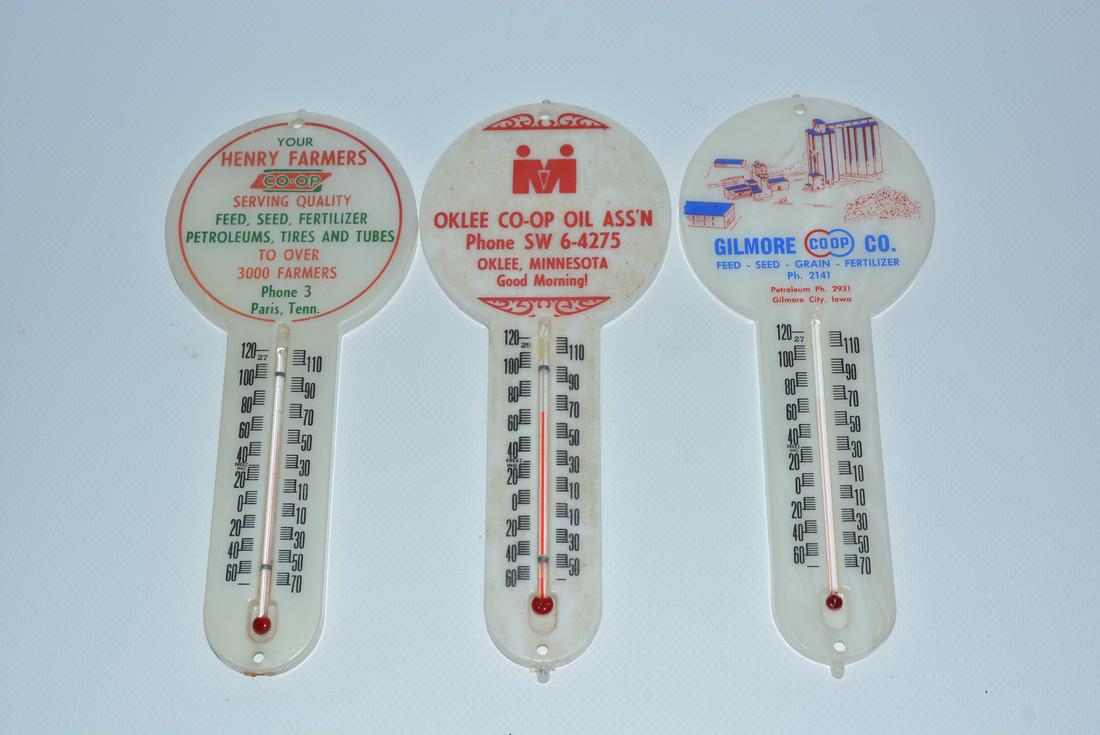 3-Different Co-op Plastic Advertising Thermometers (1 of 1)