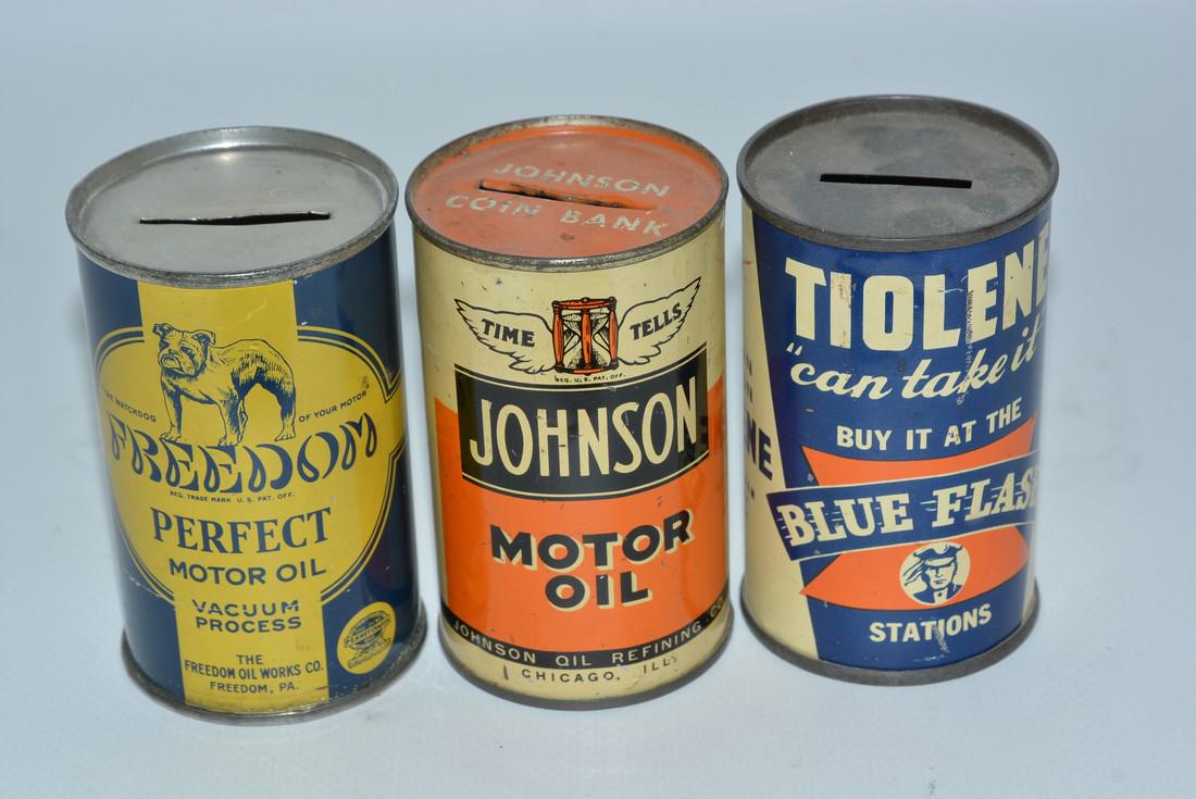 3-Motor Oil Metal Can Banks (1 of 2)