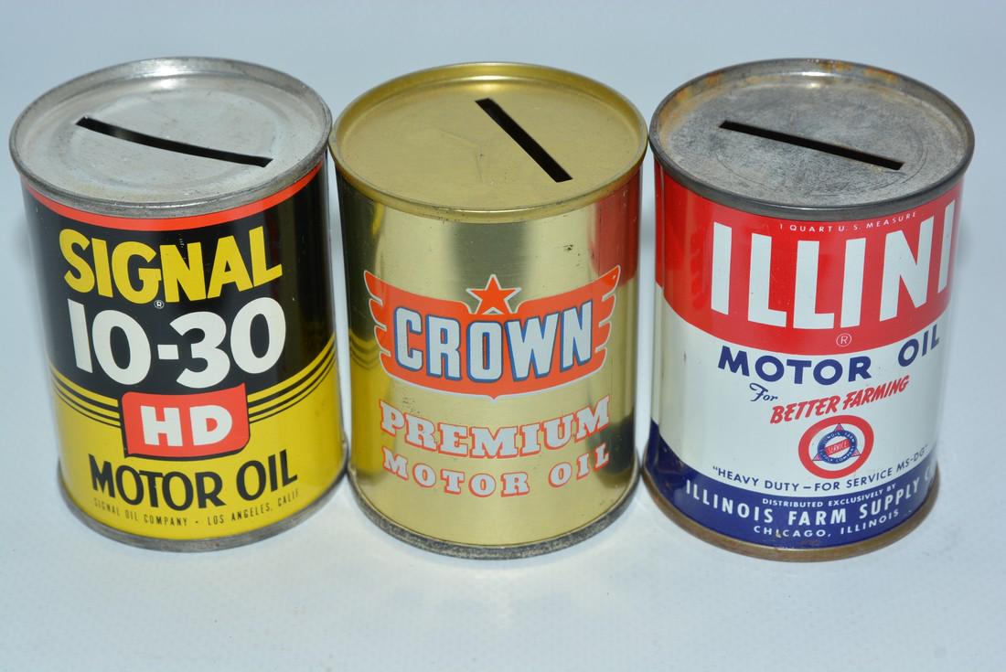 3-Motor Oil Metal Can Banks (1 of 2)
