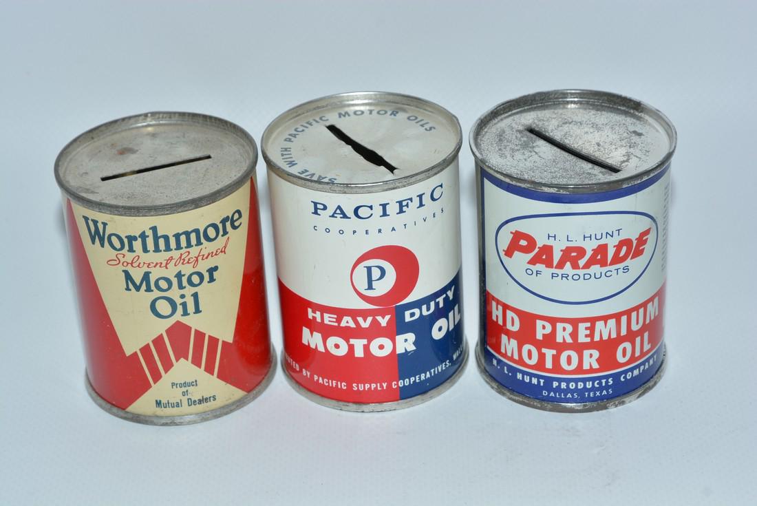 3-Motor Oil Metal Can Banks (1 of 2)
