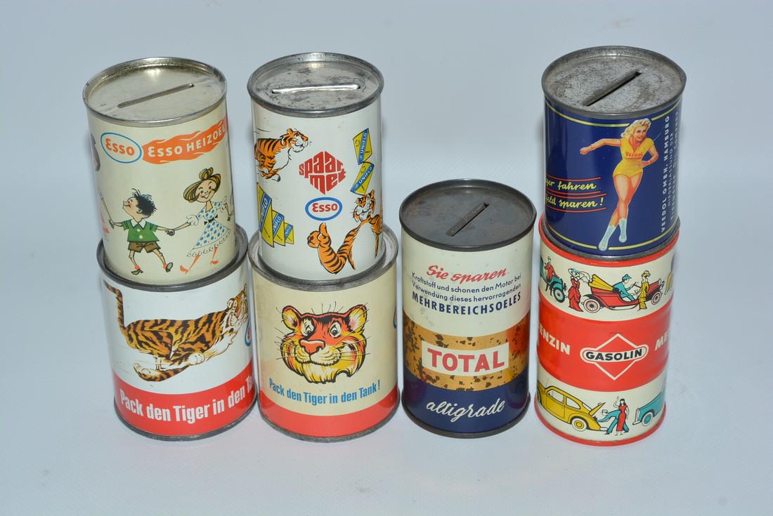 7- Motor Oil Metal Can Banks (1 of 2)